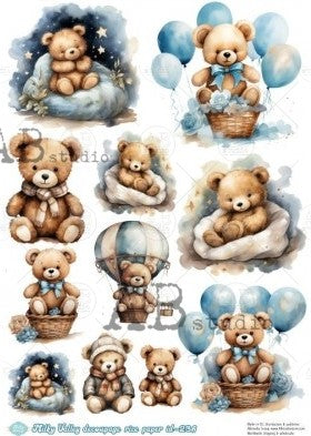 teddy bears with blue balloons and baskets AB Studio Rice Papers