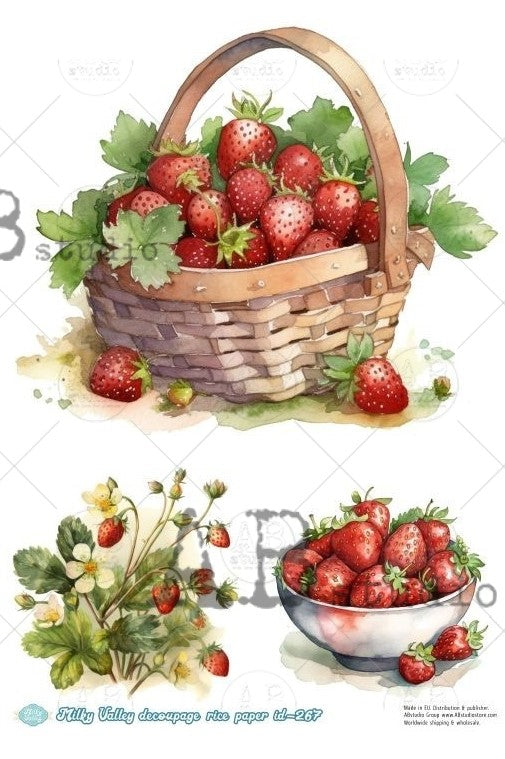 red strawberries in baskets AB Studio Rice Papers