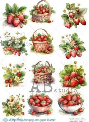 red strawberries in baskets and on platnts AB Studio Rice Papers