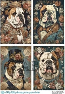 for pack of bull dog in top hat and flowers AB Studio Rice Papers