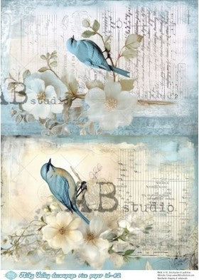 blue birds on white blossoms AB Studio Rice Papers