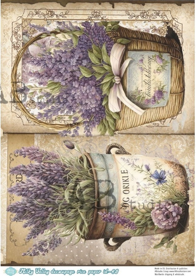 purple lilac  in baskets and pots AB Studio Rice Papers