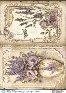 purple lilac blossoms in vases on vintage paper AB Studio Rice Papers