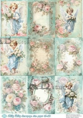 vintage young angels in blue in flower frames