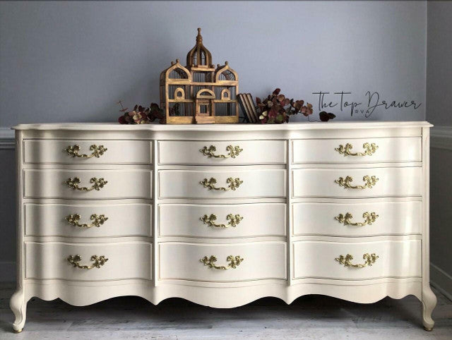 light yellow Sunkissed Silk Paint from Dixie Belle on dresser
