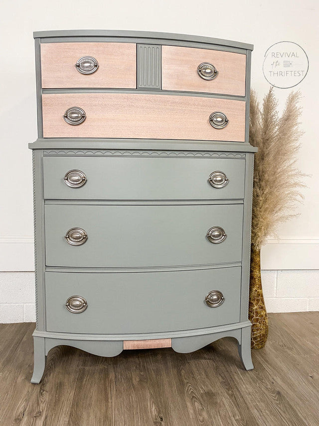 gray Wharf silk paint from Dixie Belle on clothes dresser