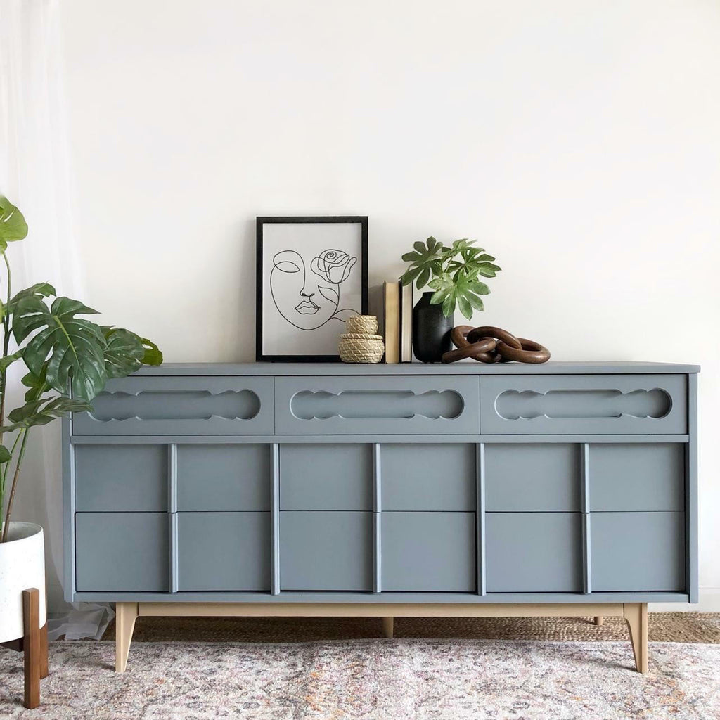 gray Wharf silk paint from Dixie Belle on curio cabinet