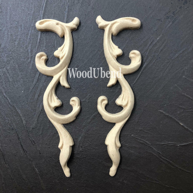 WoodUbend Applique #366-7 – Set of 2 rose-shaped mouldings, perfect for bending and painting with Dixie Belle Paint on furniture or craft projects.
