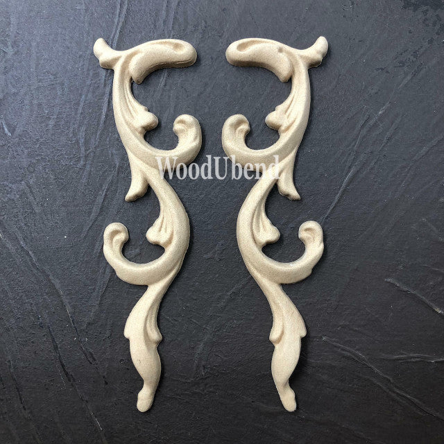 WoodUbend Applique #366-7 – Set of 2 rose-shaped mouldings, perfect for bending and painting with Dixie Belle Paint on furniture or craft projects.