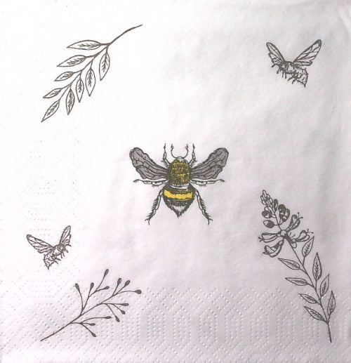 These Bee Loved Wreath Decoupage Paper Napkins are of exceptional quality and imported from Europe. They are 3-ply and have a silky feel, with vivid ink colors that don't bleed when moistened
