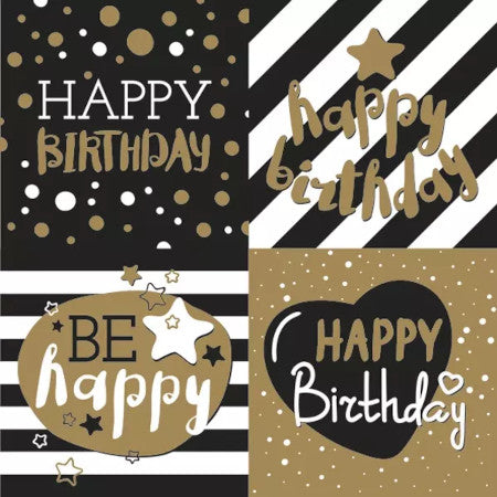 These Golden Happy Birthday Decoupage Paper Napkins are exceptional quality. Imported from Europe. Ideal for Decoupage Crafting, DIY craft projects, Scrapbooking, Mixed Media