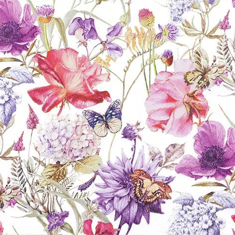 These pink and purple with butterflies Floral Poem Decoupage Paper Napkins are Imported from Europe. Ideal for Decoupage Crafting, DIY craft projects, Scrapbooking, Mixed Media