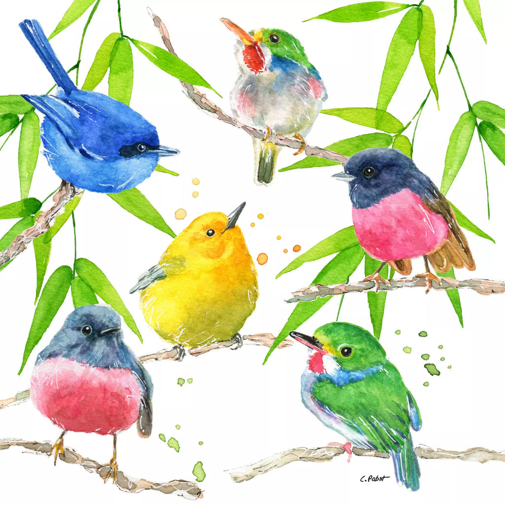 These bright colored Bird Paradise Decoupage Paper Napkins are of exceptional quality. Imported from Europe.  3-ply, silky feel, and vivid ink colors. Ideal for Decoupage Crafting, DIY craft projects, Scrapbooking