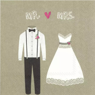 These Mr and Mrs Wedding Decoupage Paper Napkins are of exceptional quality. Bride and Groom wear on beige background. Ideal for Decoupage Crafting, DIY craft projects, Scrapbooking, Mixed Media