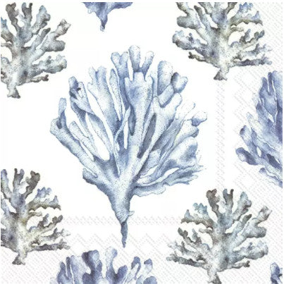 These blue and white Ocean Coral Decoupage Paper Napkins are exceptional quality. Imported from Europe. Ideal for Decoupage Crafting, DIY craft projects, Scrapbooking, Mixed Media