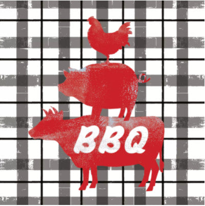 These Choice BBQ red Chicken Pig Cow on black plaid background Decoupage Paper Napkins are exceptional quality. Ideal for Decoupage Crafting, DIY craft projects, Scrapbooking, Mixed Media