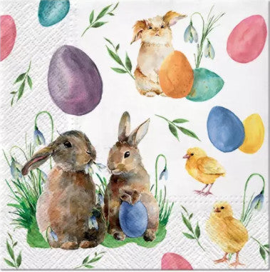These colorful Bunnies with Chickens and Easter Eggs Decoupage Paper Napkins are Imported from Europe. Ideal for Decoupage Crafting, DIY craft projects