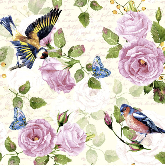 These Vintage Garden with Flowers and Birds Decoupage Paper Napkins are exceptional quality. Imported from Europe. Ideal for Decoupage Crafting, DIY craft projects