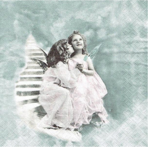 Two Angels on stairs Vintage Decoupage Paper Napkins are exceptional quality. Imported from Europe. 3-ply. Ideal for Decoupage Crafting, DIY craft projects, Scrapbooking, Mixed Media