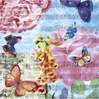 These Butterfly Musical Garden ​Decoupage Paper Napkins are Exceptional quality and imported from Europe. Ideal for Decoupage Crafting, DIY craft projects, Scrapbooking