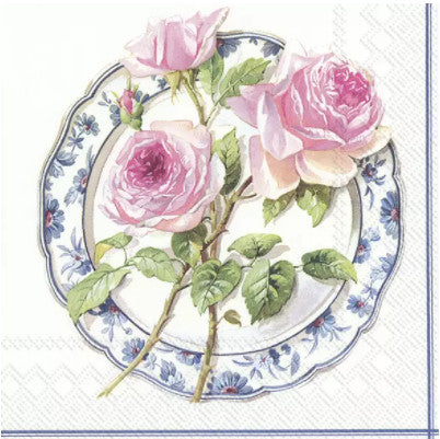 Shop Beautiful China Plate with Rose Decoupage Napkin for Crafting, Scrapbooking, Journaling