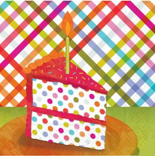 These Plaid and Polka dot colorful Pop Cake Slice Decoupage Napkins; Great from Decoupage, DIY, Scrapbooking Mixed Media