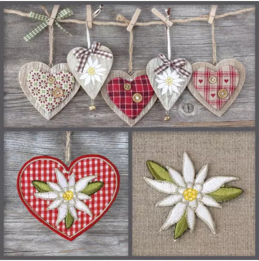 These Edelweiss Decorations Decoupage Paper Napkins are of exceptional quality and imported from Europe. Ideal for Decoupage Crafting, DIY craft projects, Scrapbooking, Mixed Media, Art Journaling