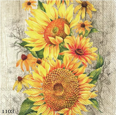 Keep Unique Sunflowers Paper Napkins, Flower Decoupage Decorative Napkin,  Yellow, 20/Pack 