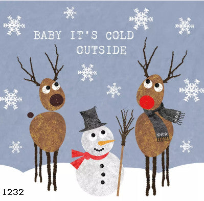 Reindeer and Snowman Christmas "Baby It's Cold Outside" Decoupage Napkin for Crafting and Scrapbooking