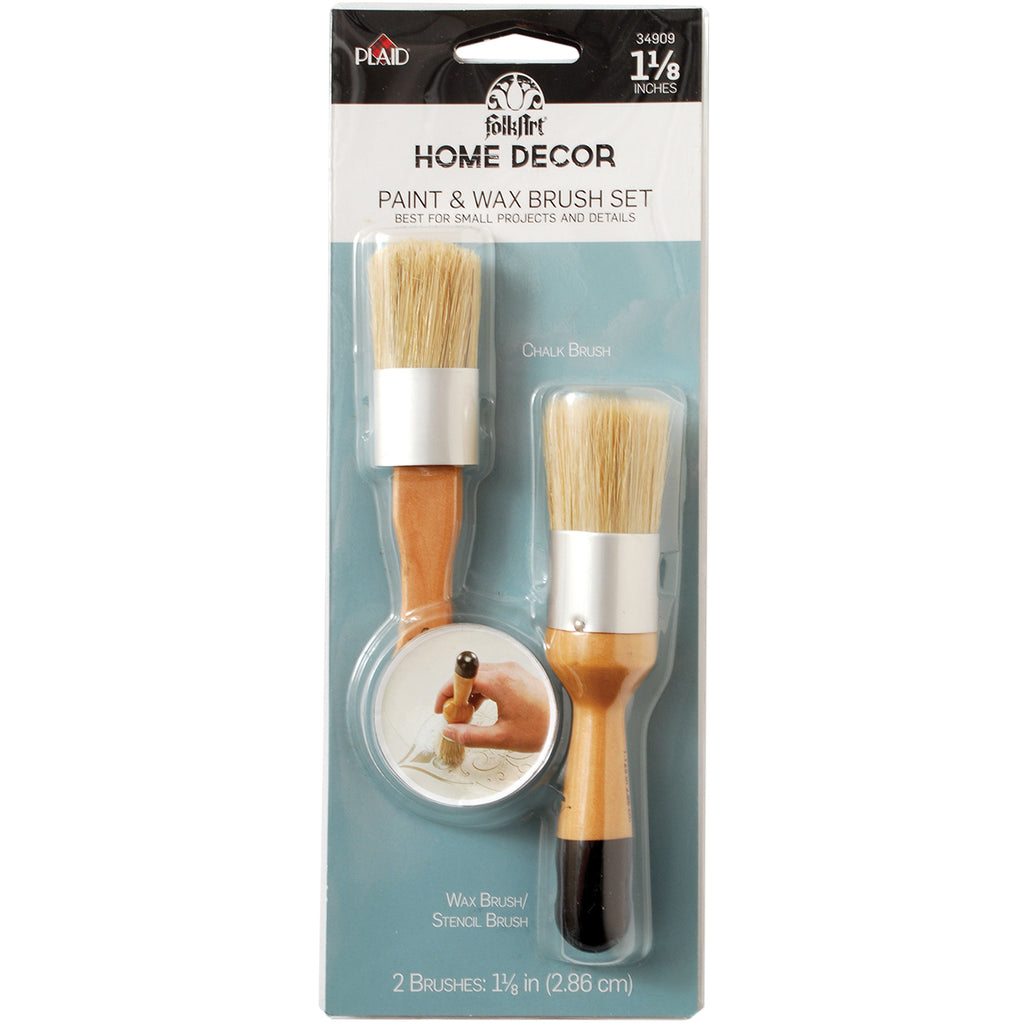 FolkArt Home Decor Paint & Wax Brush Set Plaid Craft-FolkArt Home Decor Paint & Wax Brush Set. The perfect brushes for small projects and detailed images! This package contains one 1-1/8 inch wide wax brush and one 1-1/8 inch wide stencil brush (both have a 3-1/8 inch long handle)