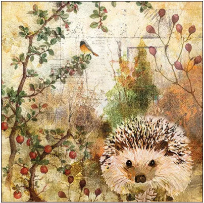 Hedgehog in Autumn and Fall  Decoupage Napkin for Crafting and Scrapbooking