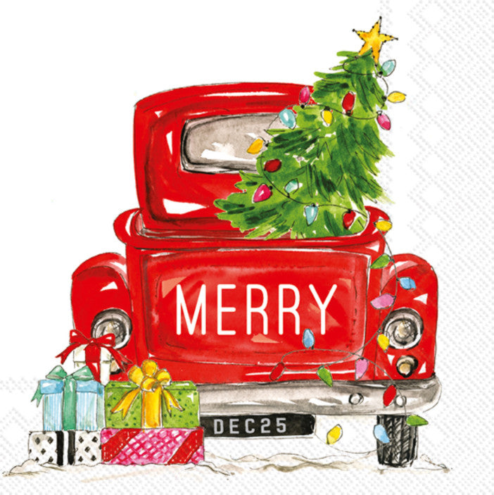 Red Truck Paper Beautiful Christmas Holiday Decoupage Napkin for Crafting, Scrapbooking, Journaling, Mixed Media