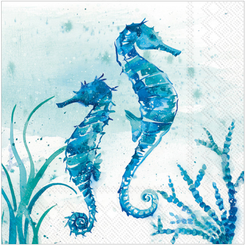 Blue and White Aquamarine Sea Horses Decoupage Paper Napkin for Crafting and Scrapbooking