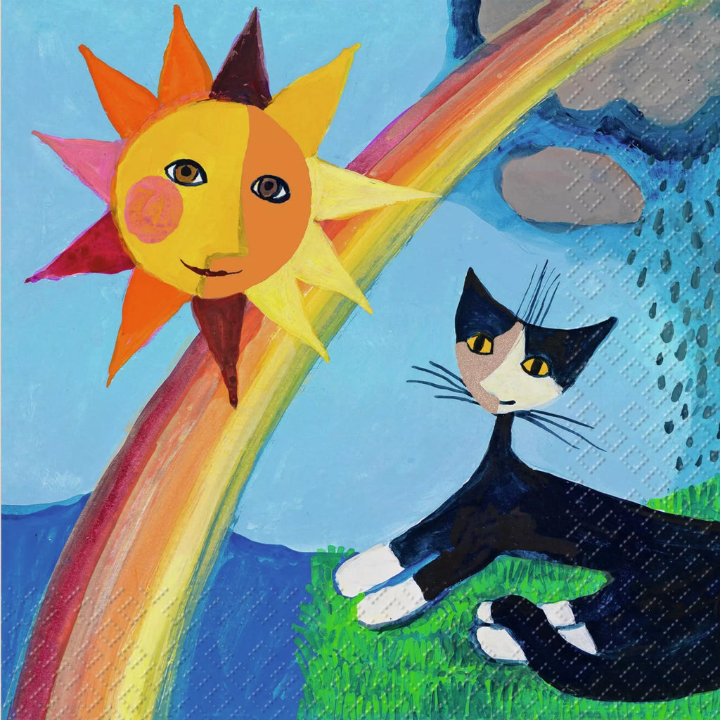 These black Cat with sun and rainbow Decoupage Paper Napkins are of exceptional quality and imported from Europe. 3-ply, Slky feel. Ideal for Decoupage Crafting, DIY craft projects, Scrapbooking, Mixed Media