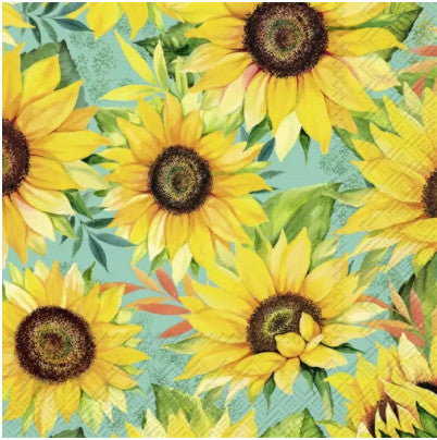 5240) TWO Individual Paper BEVERAGE / COCKTAIL Decoupage Napkins -  SUNFLOWERS