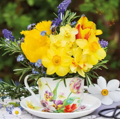 These Yellow Bouquet Flowers in Vintage Cup Decoupage Paper Napkins are of exceptional quality and imported from Europe. They are 3-ply and have a silky feel. Ideal for Decoupage