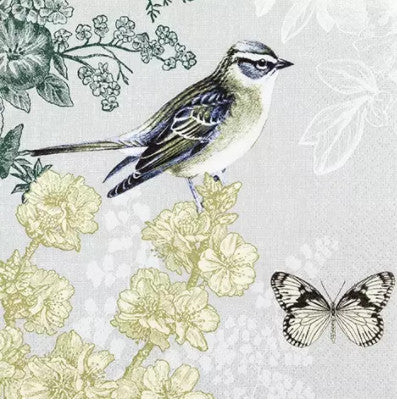 Shop Silver Bird & Butterfly Decoupage Paper Napkin for Crafting, Scrapbooking, Journaling