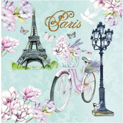 Shop Pink Bicycle with flowers and Eiffel Tower Paris Decoupage Paper Napkin for Crafting, Scrapbooking, Journaling