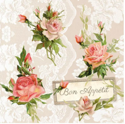 Shop Roses on Lace Bon Appetit Decoupage Paper Napkin for Crafting, Scrapbooking, Journaling