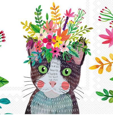 These Floral Cat Decoupage Paper Napkins are of exceptional quality. Imported from Europe. 3-ply, silky feel. Ideal for Decoupage Crafting, Scrapbooking