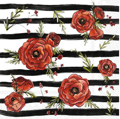These Peonies & Stripes Decoupage Paper Napkins are of exceptional quality. Imported from Europe. 3-ply, silky feel. Ideal for Decoupage Crafting, Scrapbooking