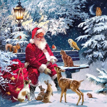 These Santa on Bench Christmas Decoupage Paper Napkins are of exceptional quality. Imported from Europe. 3-ply, silky feel. Ideal for Decoupage Crafting, Scrapbooking