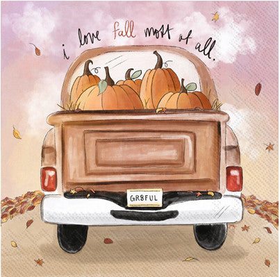These I Love Fall Truck Paper Napkins are of exceptional quality. Imported from Europe.  3-ply Ideal for Decoupage Crafting