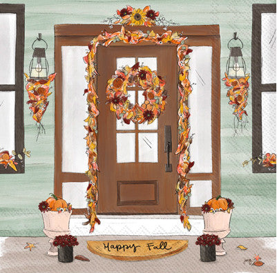 These Happy Fall Door Decoupage Paper Napkins are of exceptional quality. Imported from Europe.  3-ply Ideal for Decoupage Crafting, DIY craft projects, Scrapbooking