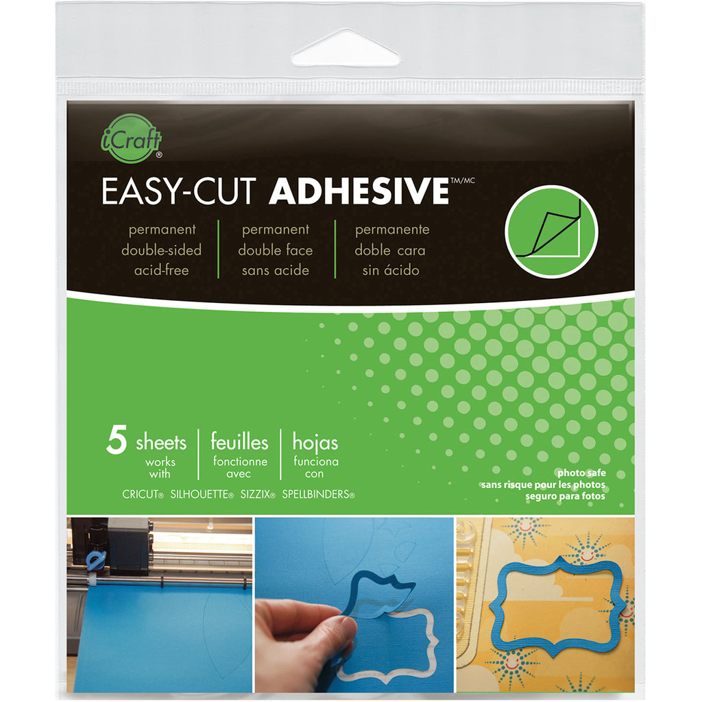iCraft Easy-Cut Adhesive Sheets - 5.75"x5.75" 5/Pkg Featuring a strong, clear, permanent and durable adhesive meant for adhering paper, cardstock, photos, chipboard