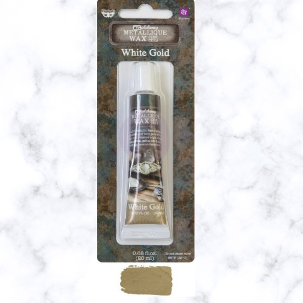 White Gold Finnabair Art Alchemy Metallique Wax - 1 tube .68 oz (20 ml). This beautiful, metallic beeswax-based paste will turn your artwork into a real treasure.