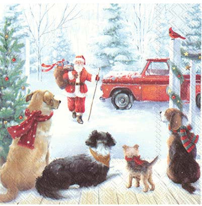 These Santa's Dogs Dogplace Decoupage Paper Napkins are of exceptional quality and imported from Europe.  3-ply Silky feel. Vivid ink colors. Ideal for Decoupage Crafting, DIY, Scrapbooking