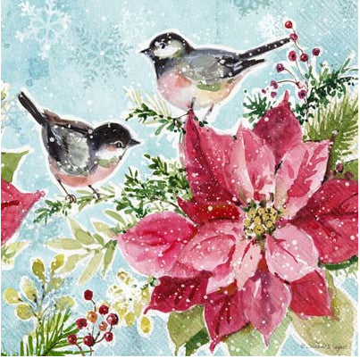 Shop Poinsettia and Chickadee Christmas Decoupage Paper Napkins are exceptional quality. Imported from Europe. 3-ply. Ideal for Decoupage Crafting