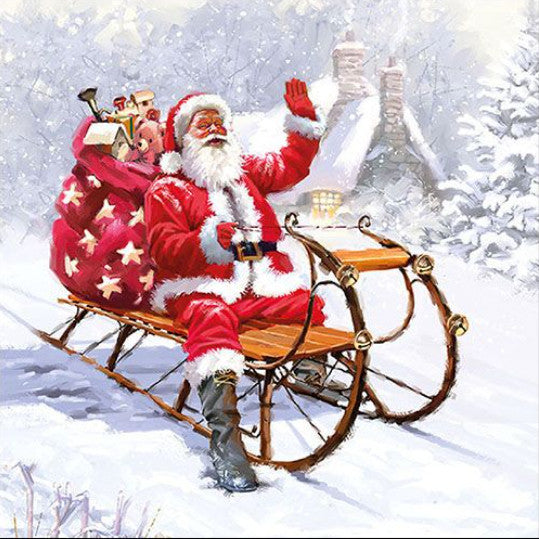 Shop Christmas Santa on Sled Decoupage Paper Napkins are exceptional quality. Imported from Europe. 3-ply. Ideal for Decoupage Crafting, DIY