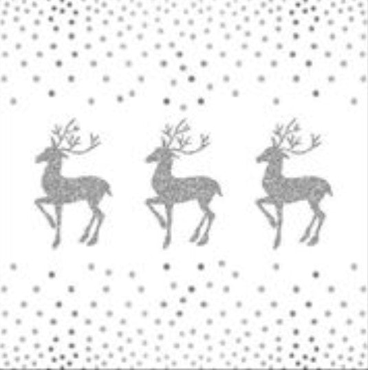 These Christmas Deers and Dots Silver Decoupage Paper Napkins are exceptional quality. Imported from Europe. 3-ply. Ideal for Decoupage Crafting, DIY
